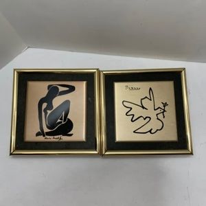 Pair of Matisse & Picasso Wall Hangings Decor Art Small 6” Square Brass Tiles